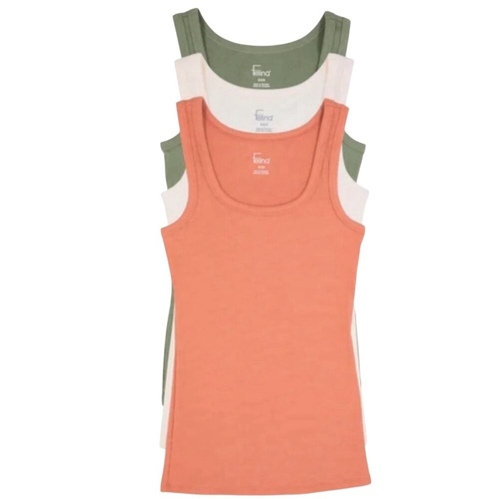 Felina Women’s Tank Top Trio Coral Olive Ivory Size XL NEW NIB